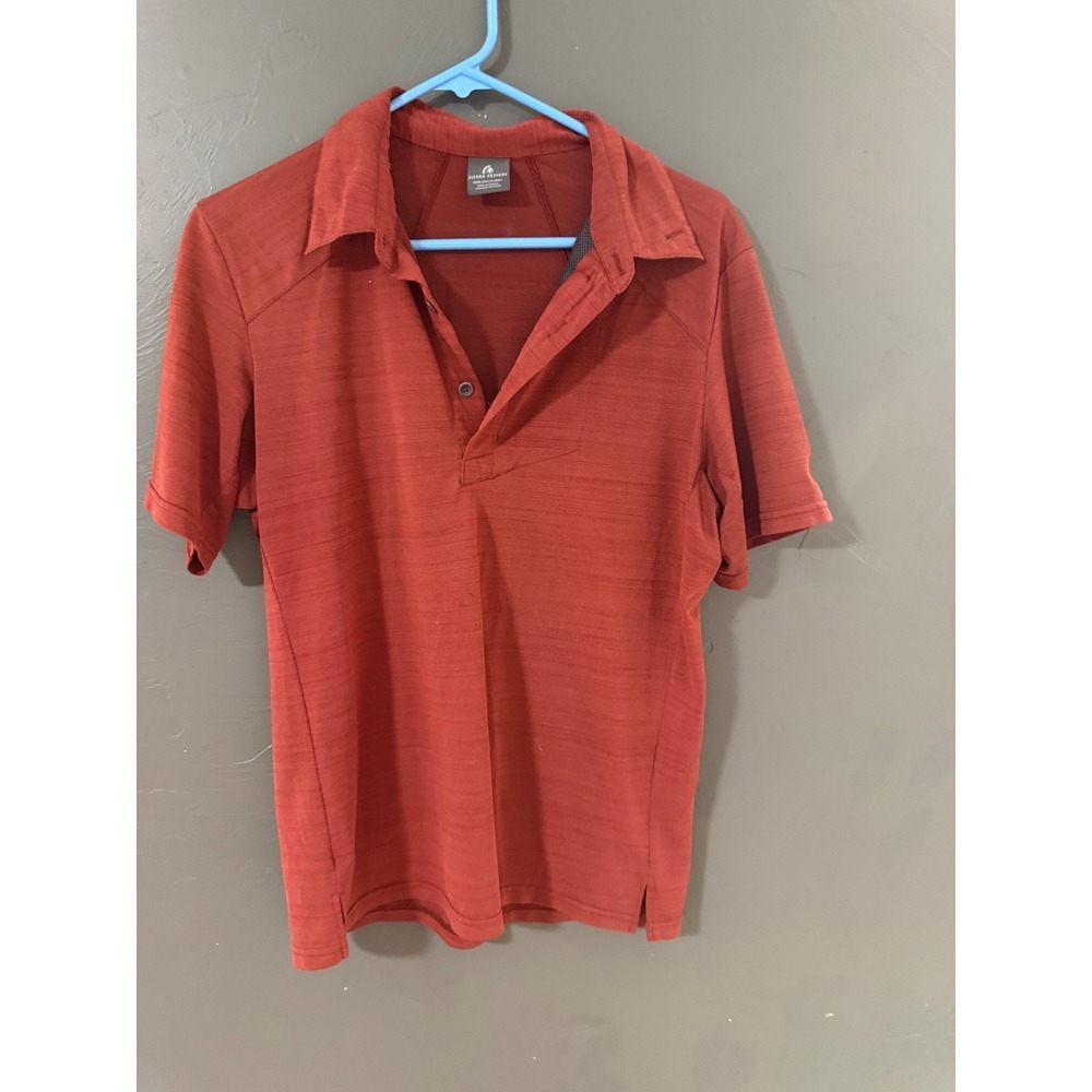 Sierra Designs Mens Medium Rust Orange Short Sleeve Slub Performance Polo Shirt‎